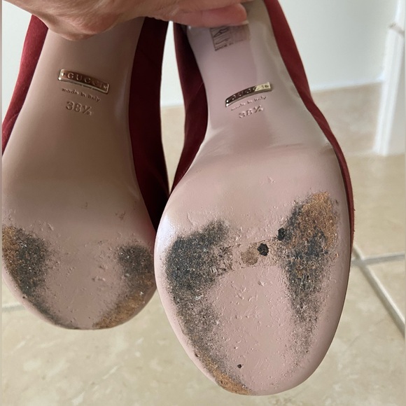 Silk Gucci Peep Toe Platform Pumps Heels 38.5/US 8.5 Burgundy Red - Picture 14 of 15